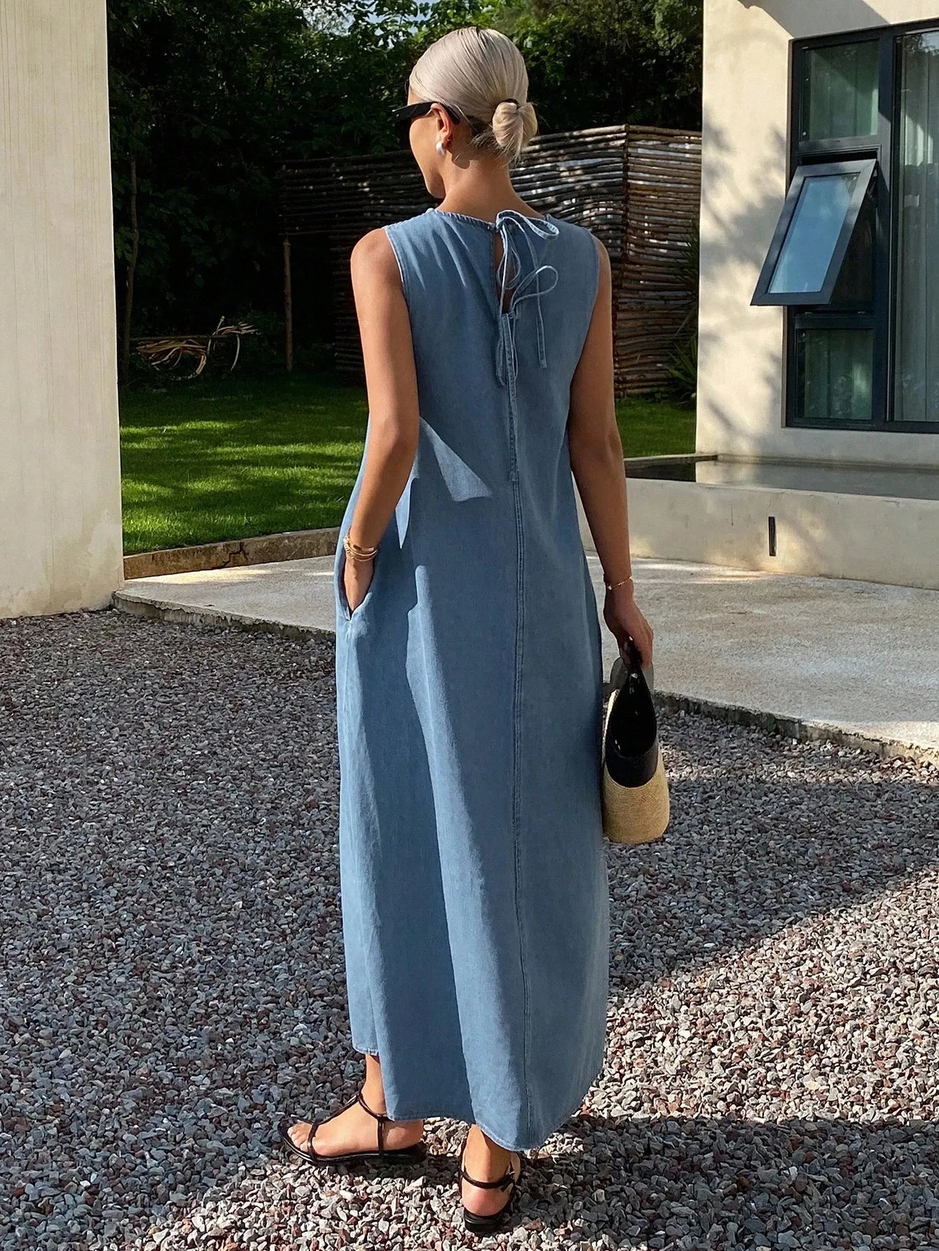 Kotty Women's Blue Denim Maxi Dress Sleeveless Casual Summer
