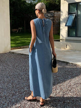 Kotty Women's Blue Denim Maxi Dress Sleeveless Casual Summer