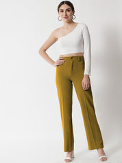 KOTTY BIZwear Women Brown Relaxed Straight Fit High-Rise Easy Wash Trousers