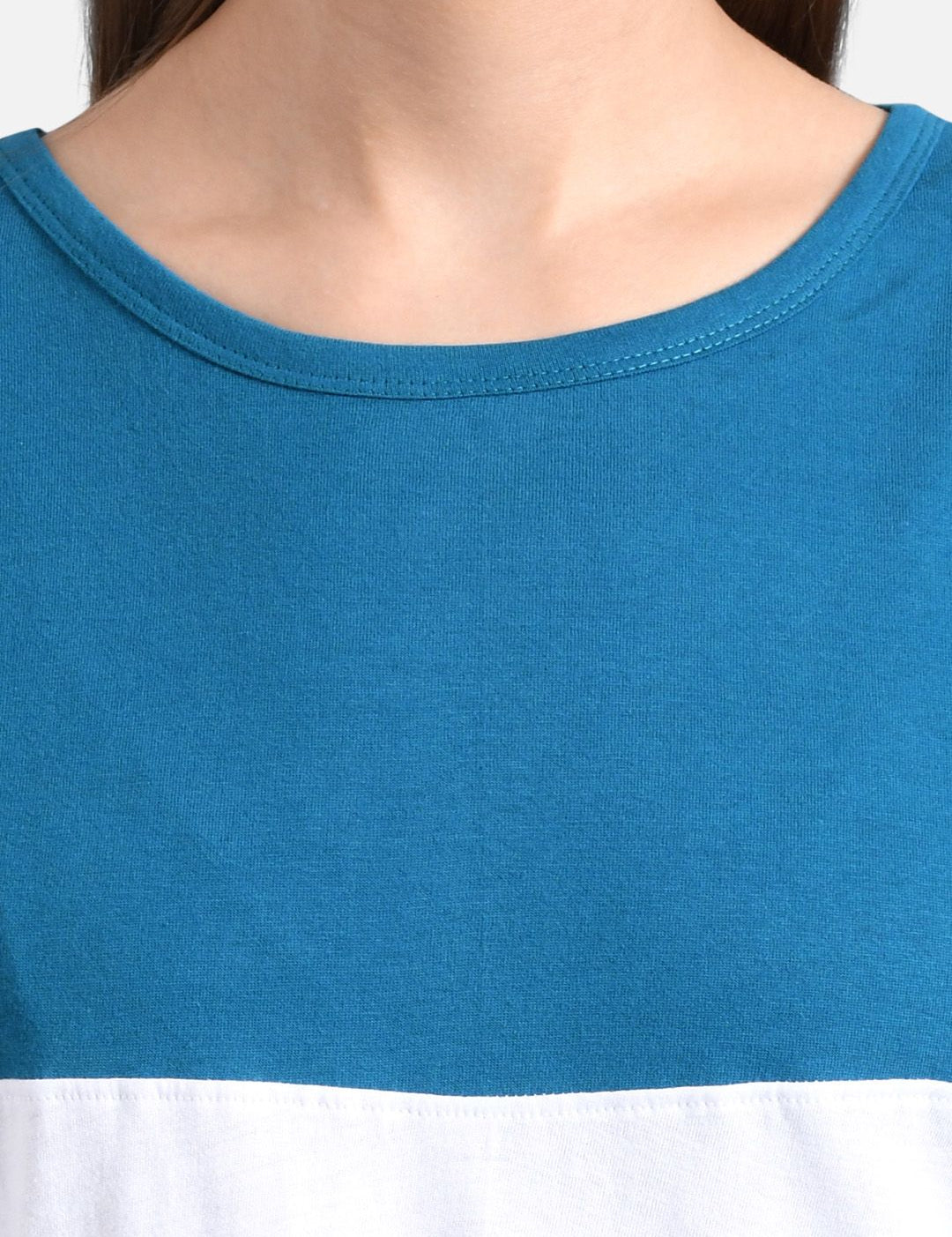 Kotty Women Blue Colourblocked Round Neck T-shirt
