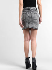 Kotty Women Grey Washed Denim Pencil Mini Skirt