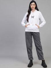 Kotty Women White Printed Hooded Sweatshirt
