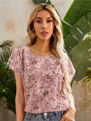 Kotty Pink & Green Floral Printed Extended Sleeves Top