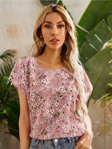 Kotty Pink & Green Floral Printed Extended Sleeves Top