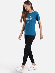 Kotty Women Blue Printed Round Neck T-shirt