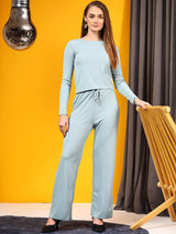 Kotty Ribbed Boat Neck Long Sleeves Top With Trouser