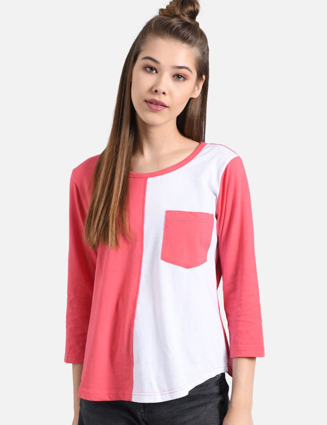 Kotty Women Multicoloured Pack Of 2 Colourblocked Round Neck T-shirt