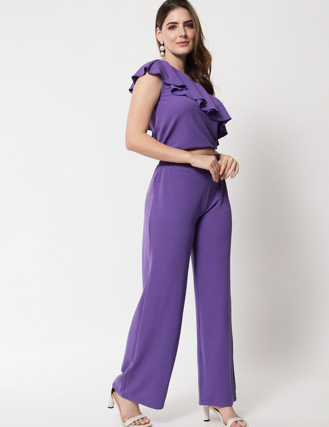 Kotty One Shoulder Ruffles Details Top & Trouser Co-Ords Set
