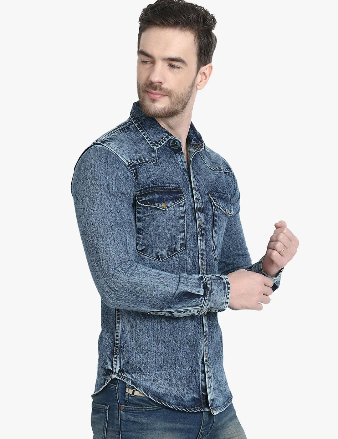Kotty Men Blue Solid Denim Jacket