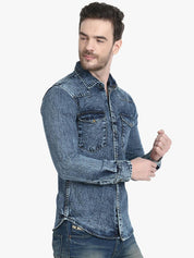 Kotty Men Blue Solid Denim Jacket