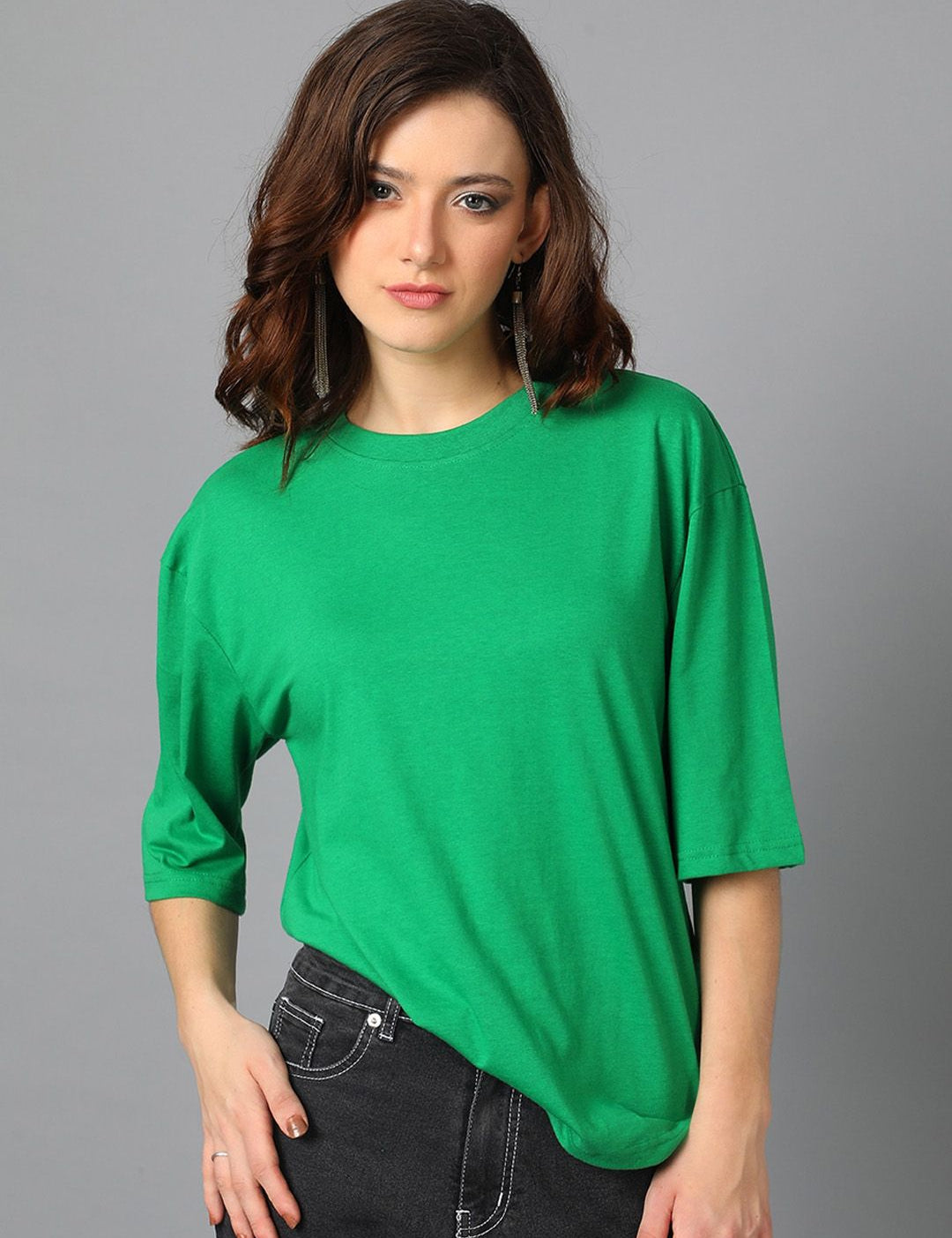 KOTTY Basics Round Neck Drop-Shoulder Sleeves Oversized T-shirt