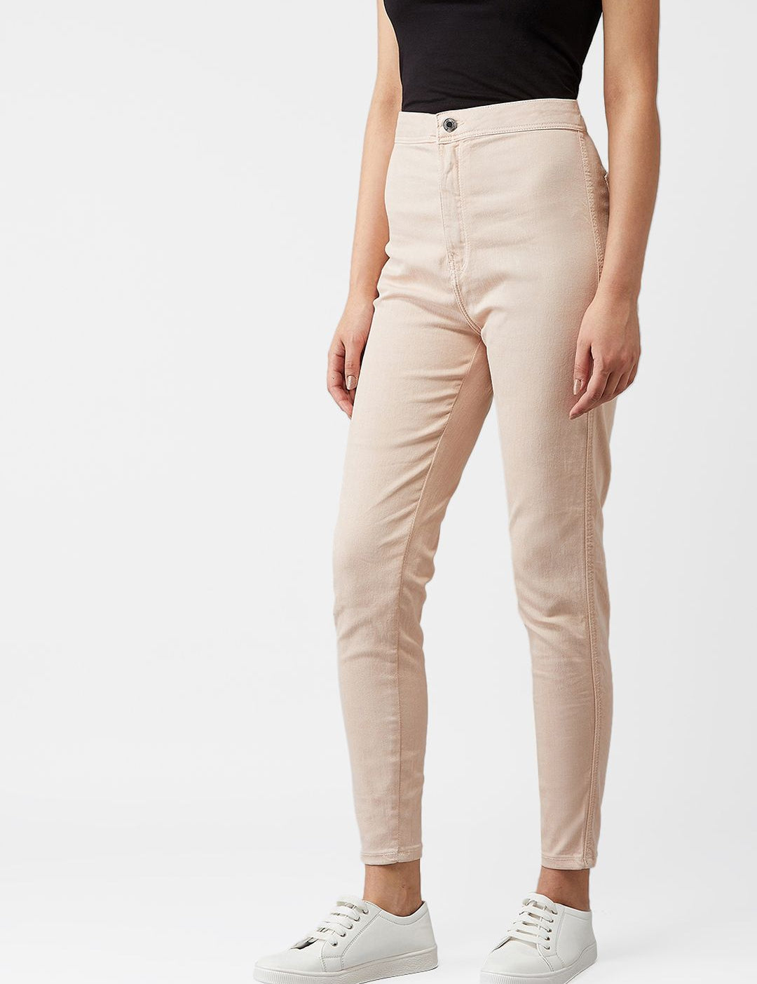 Kotty Women Cream-Coloured Skinny Fit High-Rise Clean Look Jeans