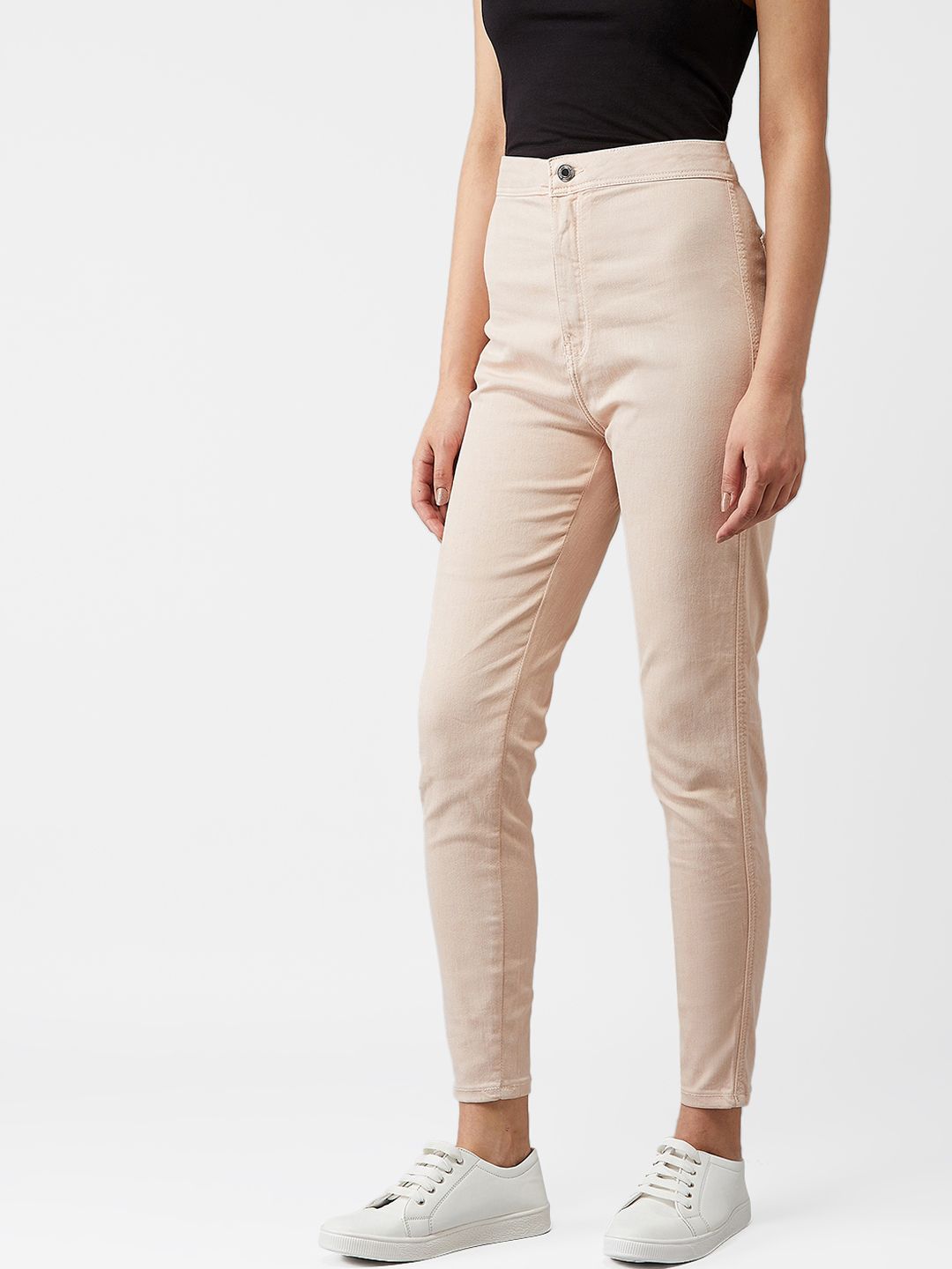 Kotty Women Cream-Coloured Skinny Fit High-Rise Clean Look Jeans