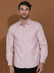 Kotty White & Red New Gingham Checks Printed Spread Collar Casual Shirt