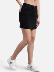 Kotty Women Black Solid Denim Straight Mini Skirt