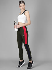 Kotty Women Olive Green Solid Joggers with Side Stripes
