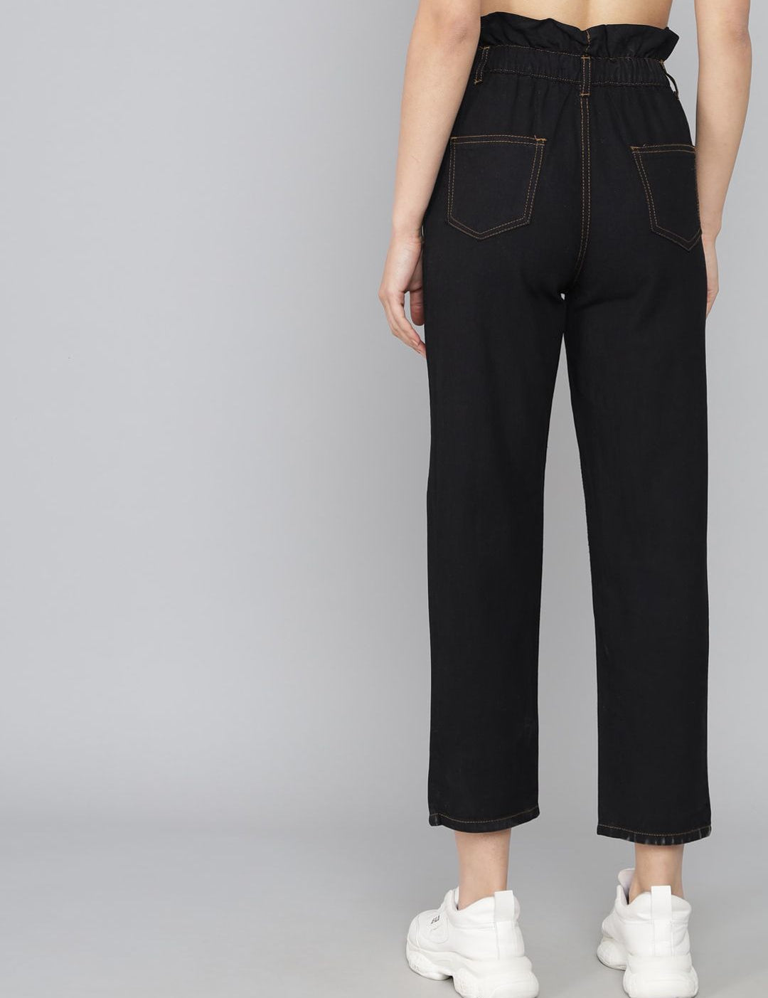 Kotty Women Black Boyfriend Fit High-Rise Pure Cotton Jeans