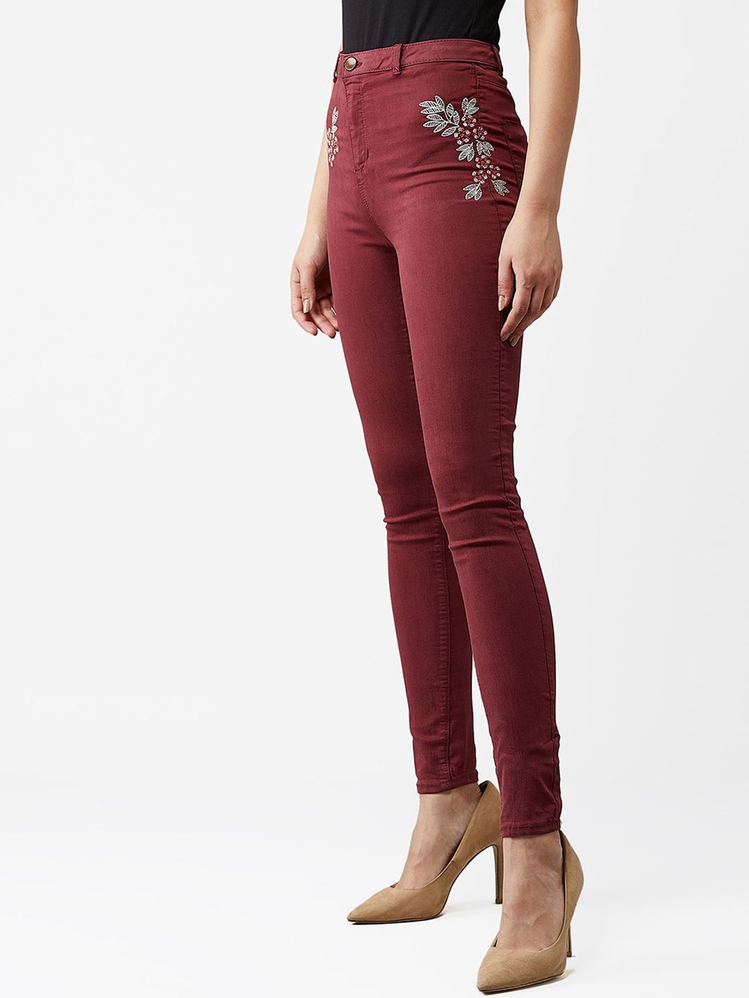 Kotty Women Maroon Skinny Fit High Rise Jeans