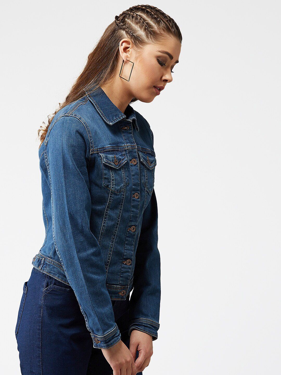 Kotty Women Navy Blue Solid Denim Jacket