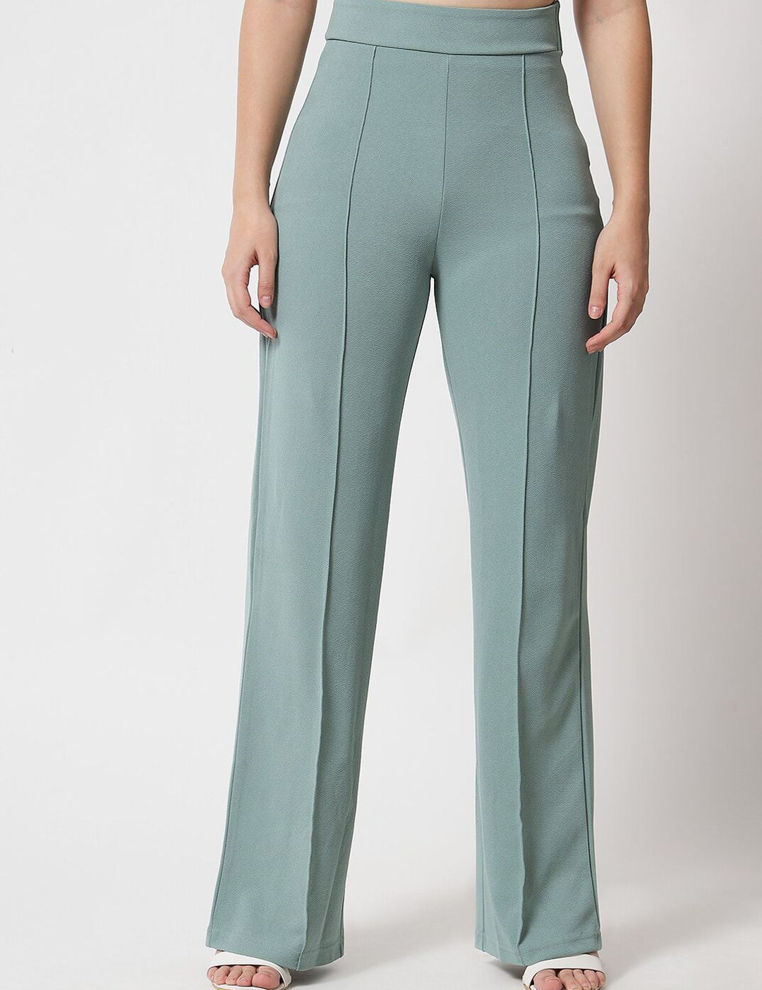 Kotty Women Green Relaxed Straight Fit High-Rise Easy Wash Trousers