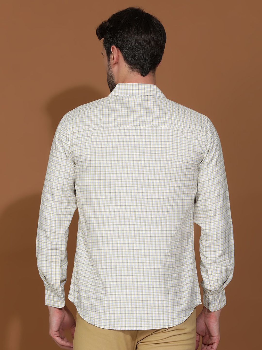 Kotty White & Yellow New Grid Tattersall Checks Spread Collar Casual Shirt