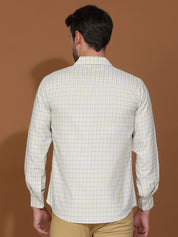 Kotty White & Yellow New Grid Tattersall Checks Spread Collar Casual Shirt