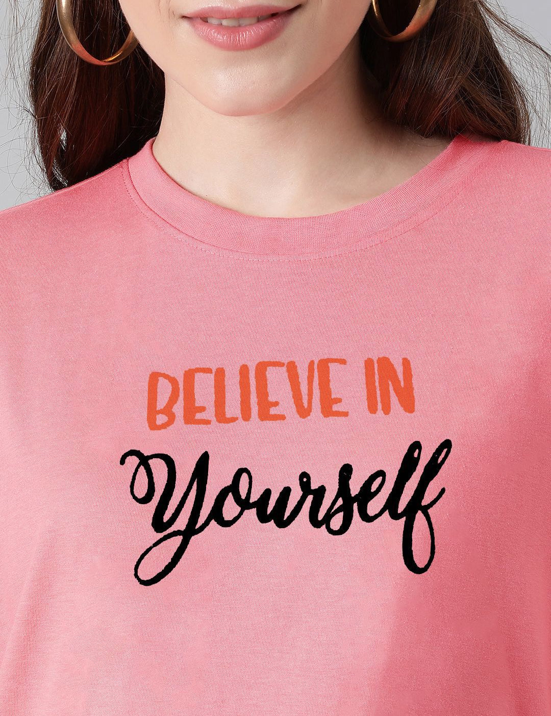 Kotty Pink Typography Printed Oversized T-shirt