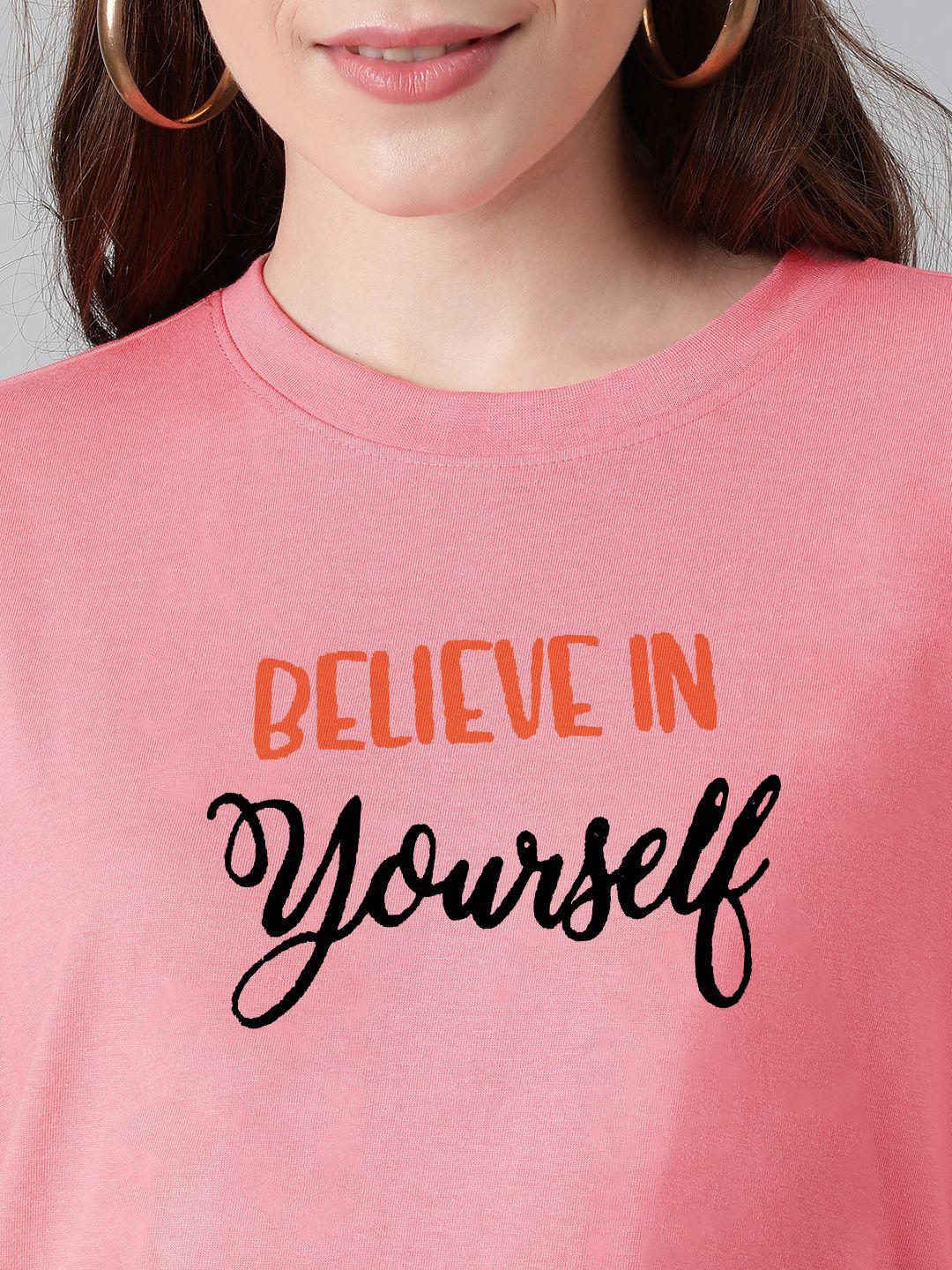 Kotty Pink Typography Printed Oversized T-shirt