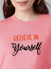 Kotty Pink Typography Printed Oversized T-shirt