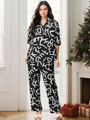 Kotty Black and White Printed Shirt Collar Shirt With Trouser