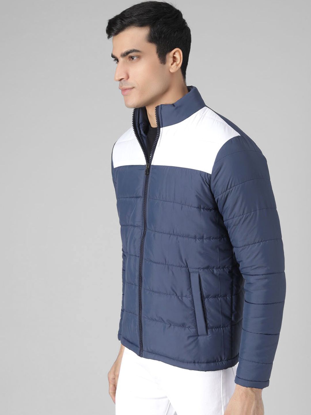 Kotty Men Blue Colourblocked Puffer Jacket