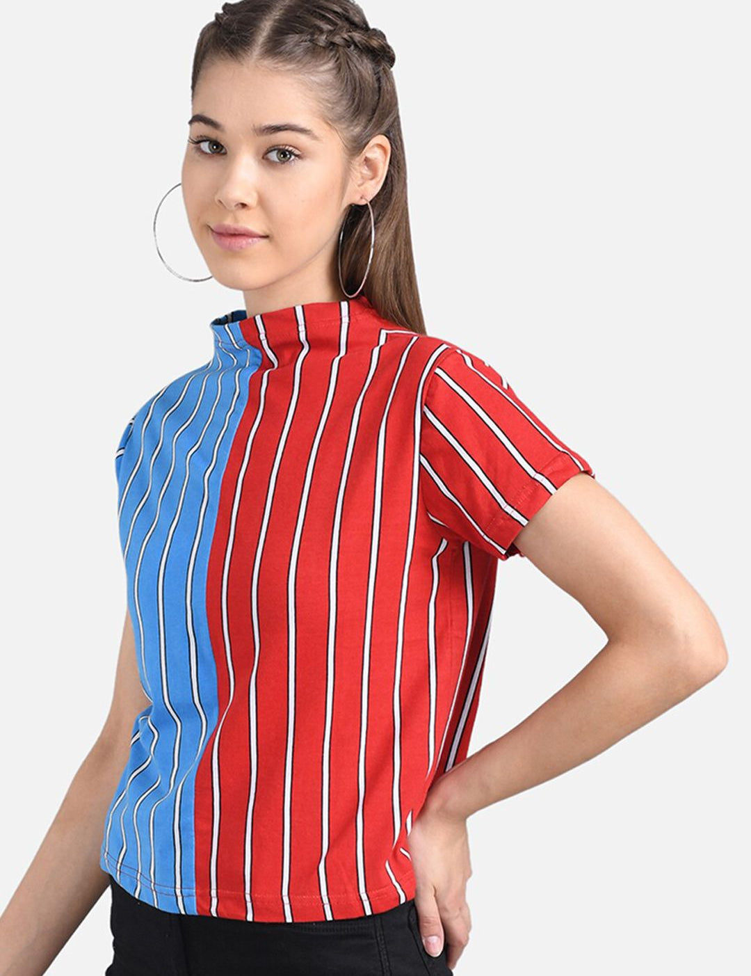 Kotty Women Red Striped Pure Cotton Top
