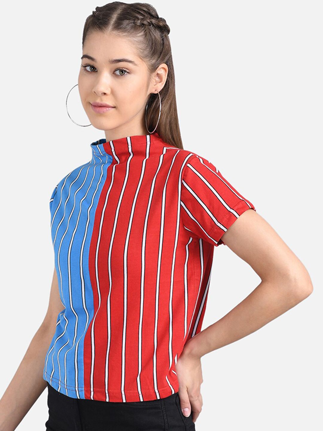 Kotty Women Red Striped Pure Cotton Top