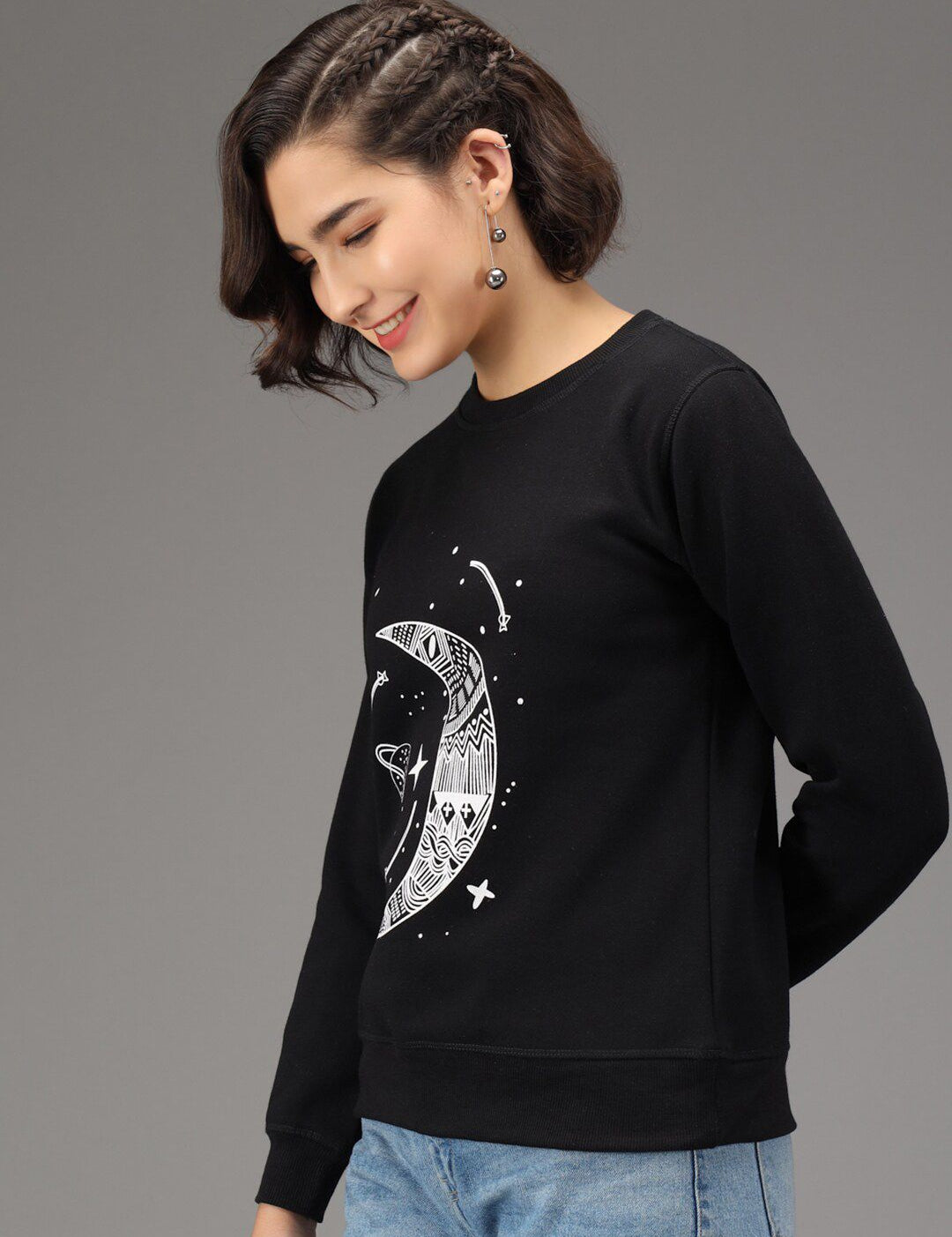Kotty Women Black Printed Sweatshirt