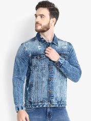 Kotty Men Blue Solid Denim Jacket