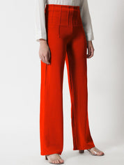Kotty Women Orange Relaxed Straight Fit High-Rise Easy Wash Pleated Trousers