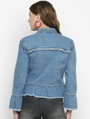 Kotty Women Blue Solid Denim Jacket