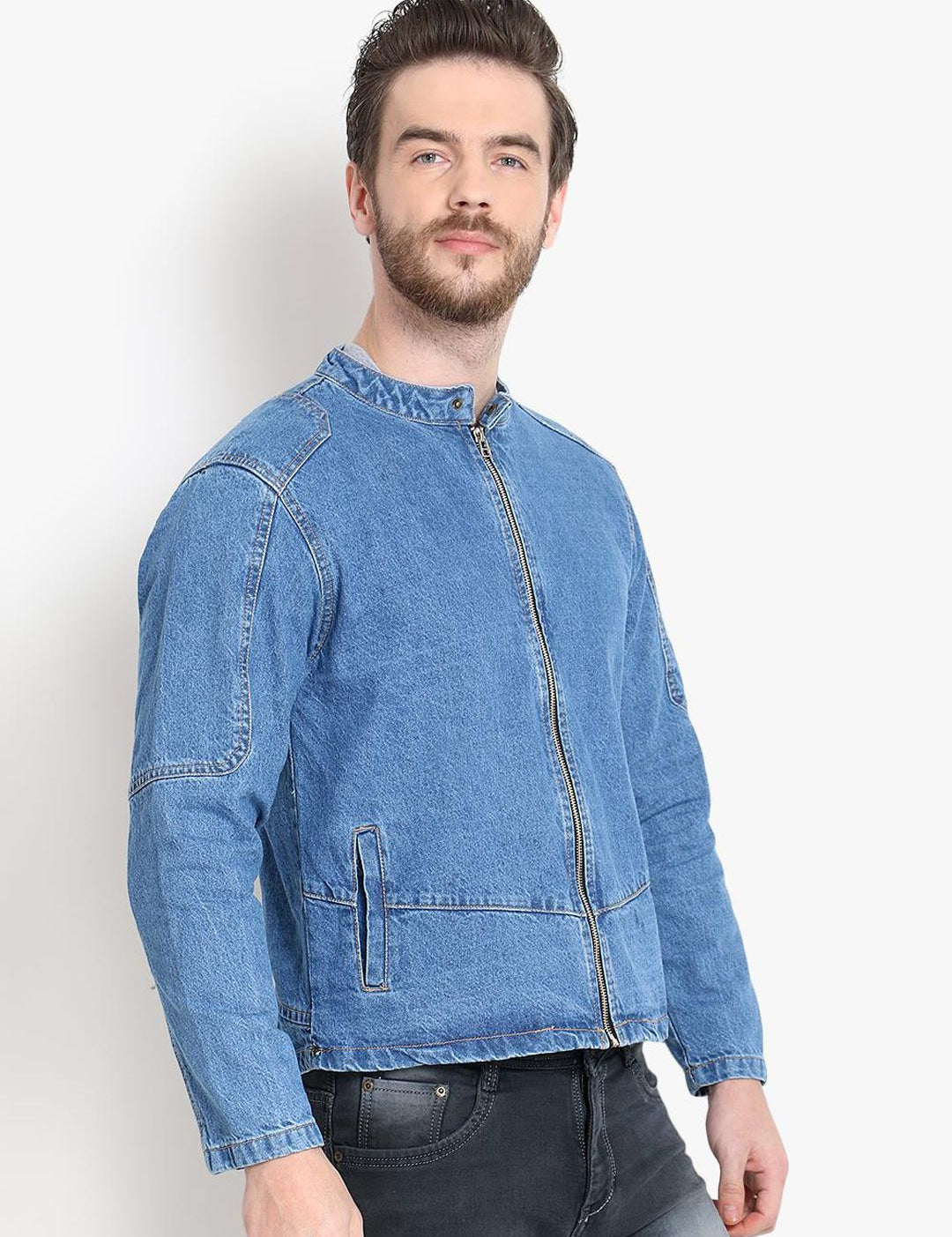 Kotty Men Blue Solid Denim Jacket