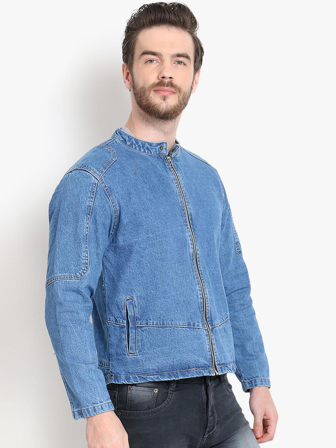 Kotty Men Blue Solid Denim Jacket