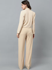 KOTTY BIZwear Beige Notched Lapel Collar Blazer & Mid Rise Trouser