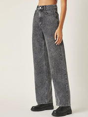 Kotty Women Grey Jean Straight Fit High Rise Clean Look Heavy Fade Stretchable Jeans
