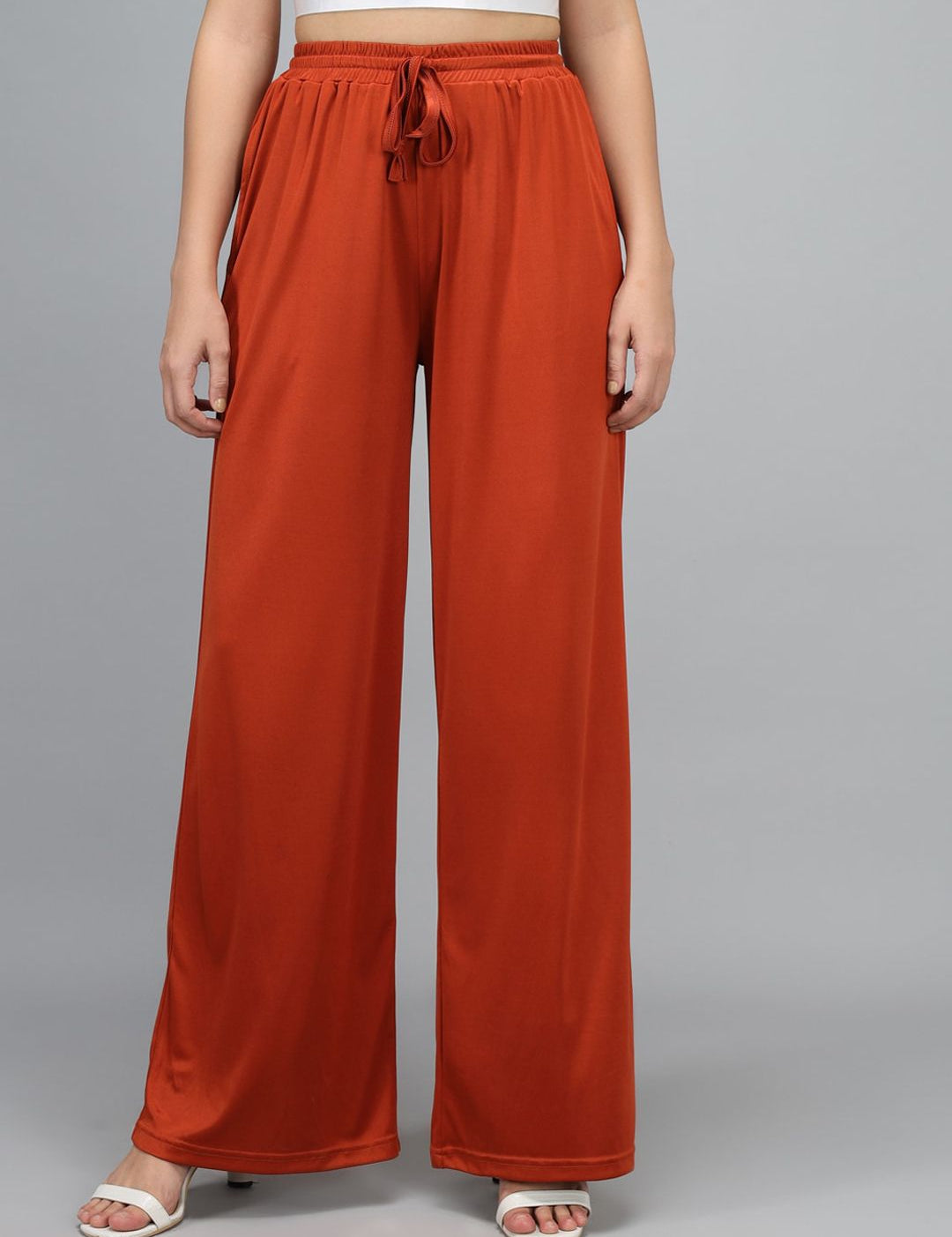 Kotty Women Maroon Loose Fit High-Rise Parallel Trousers