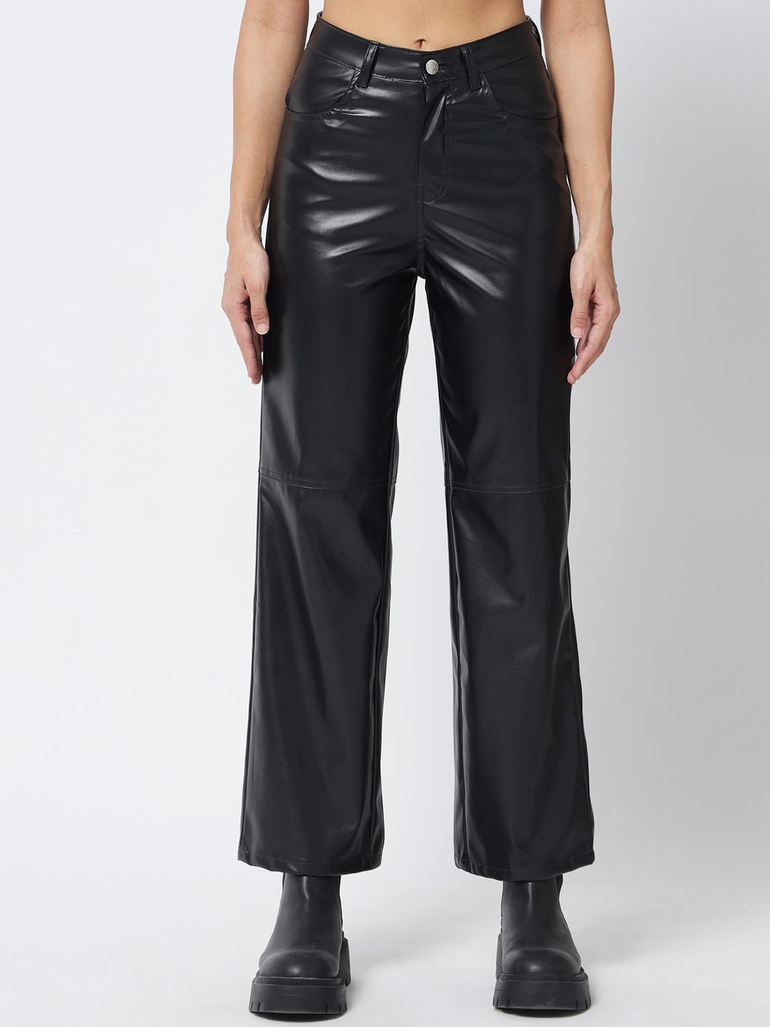 Kotty Women Black Relaxed Straight Fit Parallel Trousers