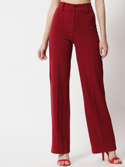 KOTTY BIZwear Women Maroon Relaxed Straight Fit High-Rise Easy Wash Trousers