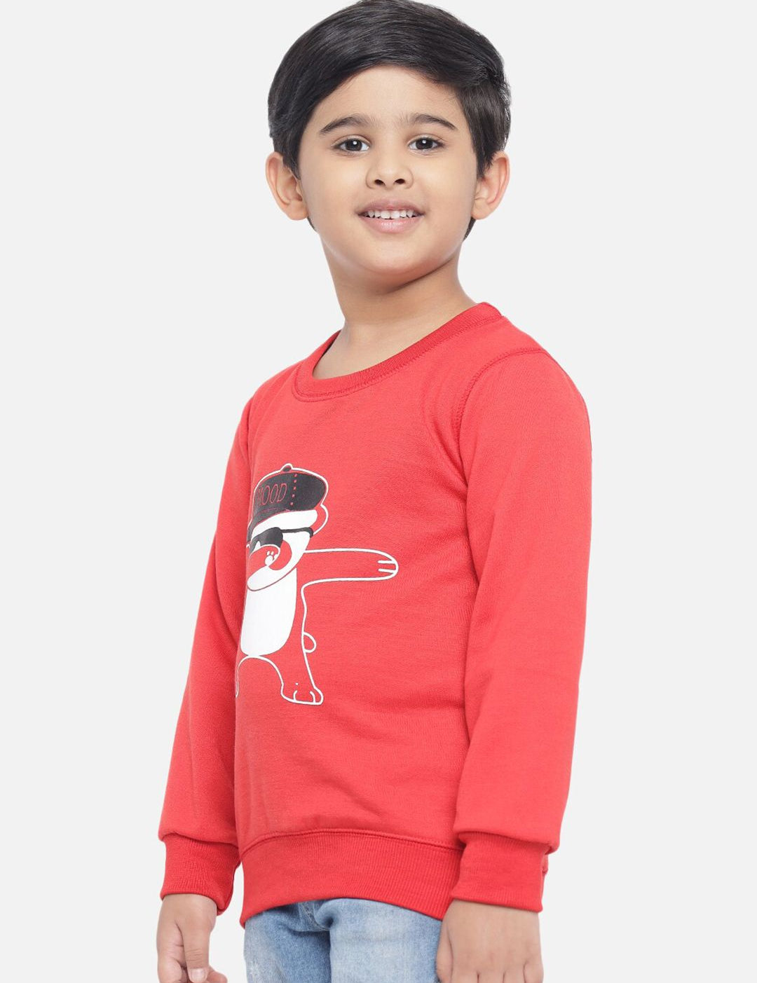 Kotty Boys Red Printed Fleece Sweatshirt