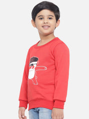 Kotty Boys Red Printed Fleece Sweatshirt