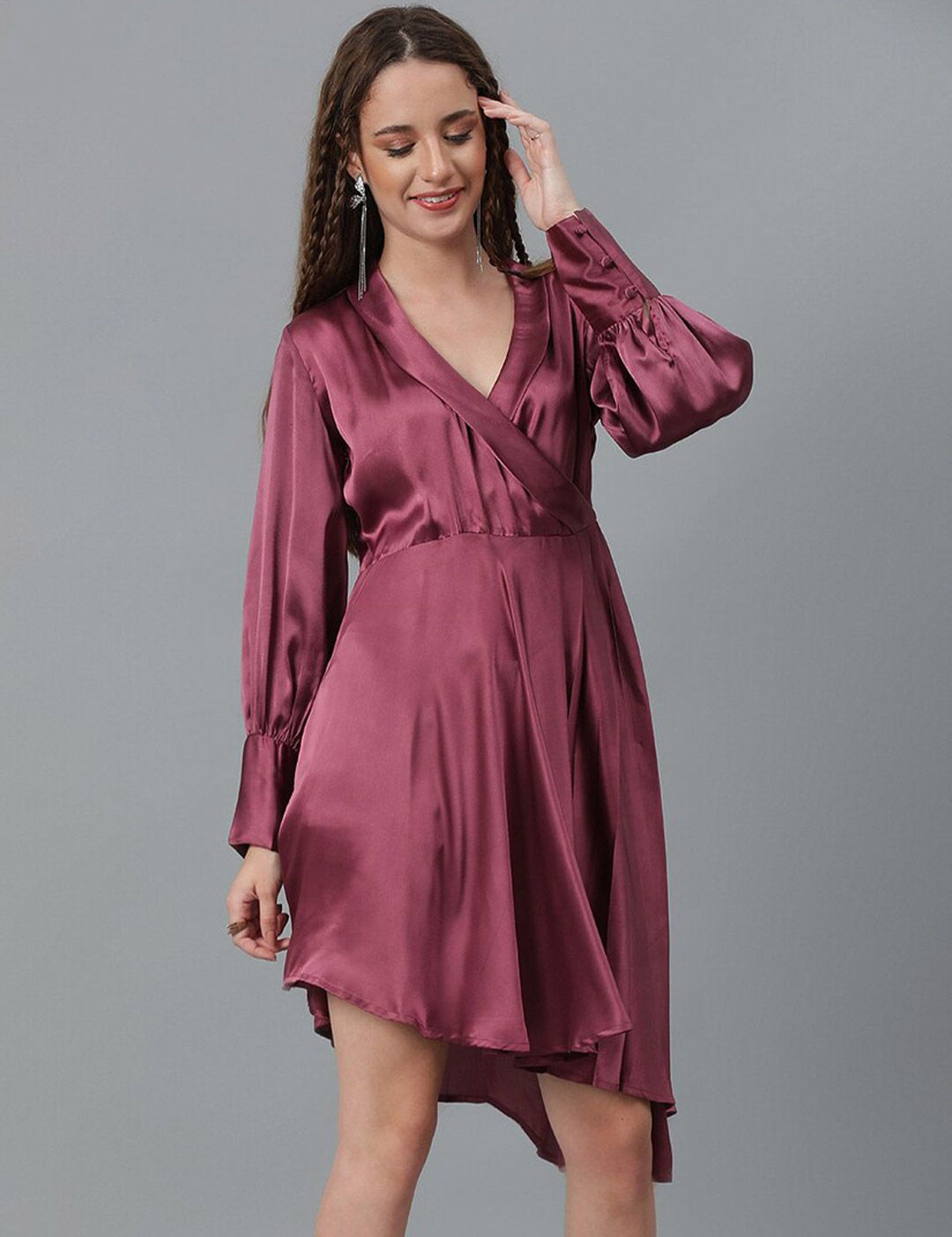 Kotty Pink Cuffed Sleeves Fit & Flare Dress