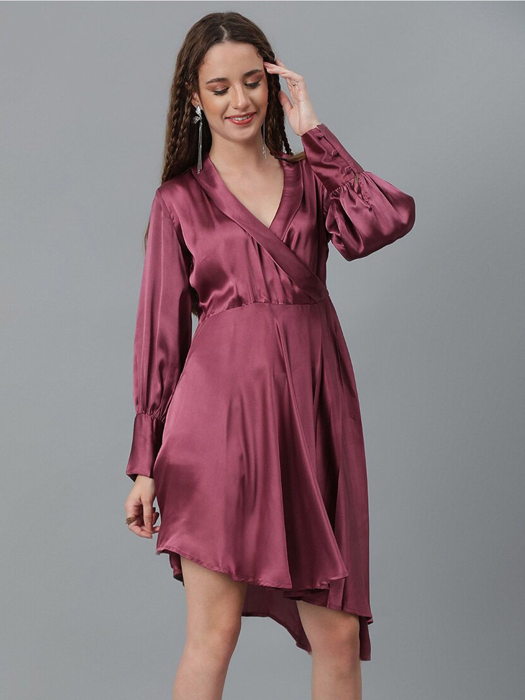 Kotty Pink Cuffed Sleeves Fit & Flare Dress