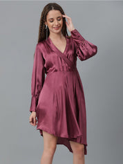 Kotty Pink Cuffed Sleeves Fit & Flare Dress