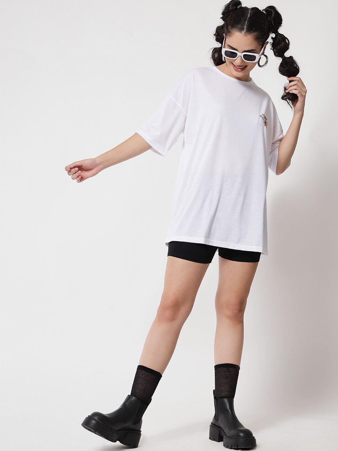Kotty Women White Extended Sleeves Oversized T-shirt